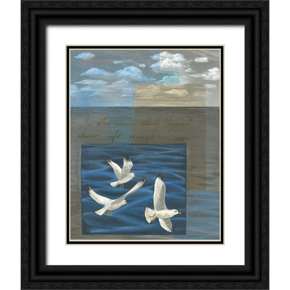 Friel, Tara 12x14 Black Ornate Wood Framed with Double Matting Museum Art Print Titled - Three White Gulls I