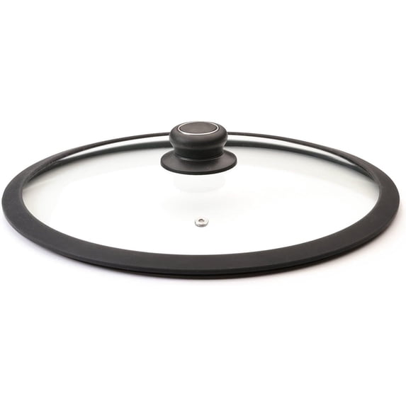 Black Cube Tempered Glass Cookware Lid with Silicone Rim 12.5 Inch Silver