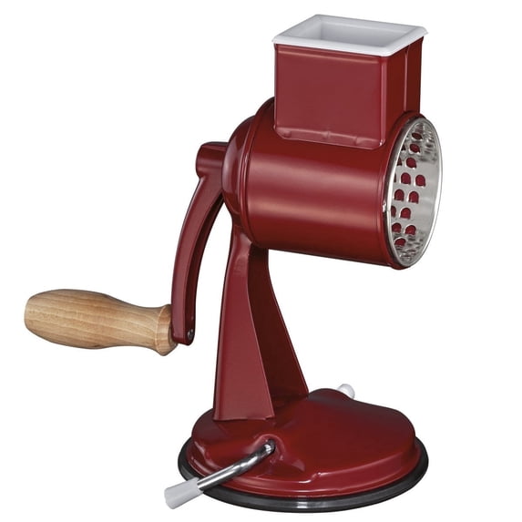 Zassenhaus Classic Drum Grater Manual Stainless Steel with Suction Base 17.8 In Red