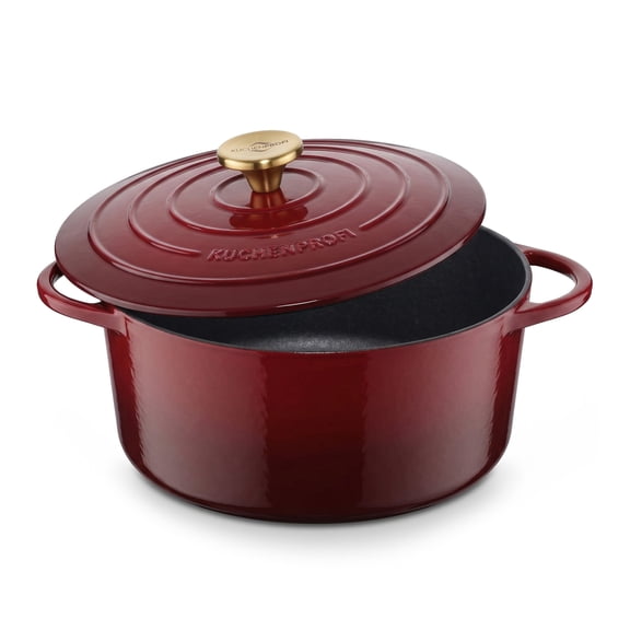 Frieling Küchenprofi Provence Dutch Oven, 5.6 Qt - Enameled Cast Iron Cookware with Heat Safe Lid & Steel Knob - 10" Multipurpose Pot for Stews, Soups & Oven Cooking (Burgundy)