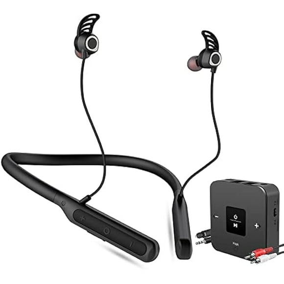 Friencity Wireless Headphones Earbuds for TV Watching, Wireless Neckband Earphones w/Bluetooth Transmitter Set for Seniors, Support Optical Digital RCA 3.5mm Aux, Plug & Play, No Audio Delay, 16Hrs
