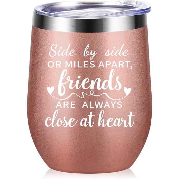 Friend Birthday Gift for Women - Funny Vacuum Insulated Wine Tumbler Mug with Lid and Straw 12oz (Rose Gold), A-Rose Gold