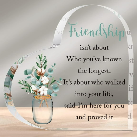 Friend Birthday Gifts The Longest Distance Good Friend Gifts Acrylic Heart True Friendship Sunflowers Plaque Gifts Friends Keepsake Gifts (Fresh Style, 3.9 x 3.9 x 0.4 Inch)