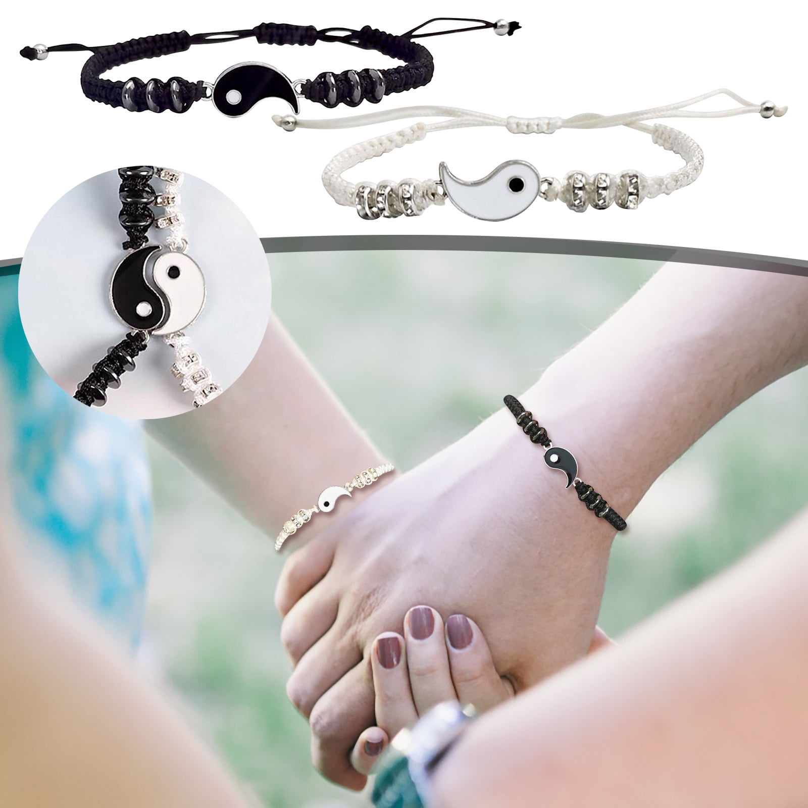 Friend Bracelets 2 Matching Yin And Yangs Adjustable Rope Bracelets For