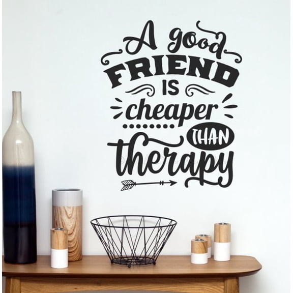 Friend Cheaper Than Therapy Wall Art Friends Quote - Inspirational Vinyl Decals - Soul Sister Best Friend Gift - Wall Decals Quotes Motivational - Vinyl Lettering Decor, 23x19-Inch, Black