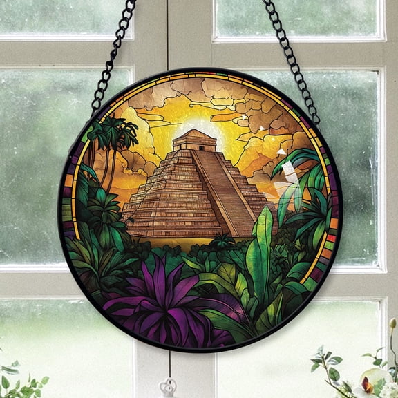 Friend Christmas Gift - Chichn Itz Mexico Xmas Stained Glass Hanging Ornament - Clean Holiday Tree Decoration, Great Christmas Gift for Family & Friends