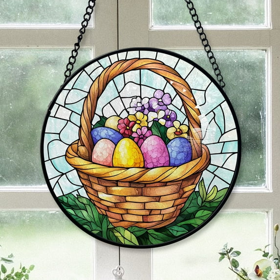 Friend Christmas Gift - Easter Egg Basket Halloween Christmas Stained Glass Hanging Ornament - Bright Holiday Tree Decoration & Secret Santa Gift for Family & Friends