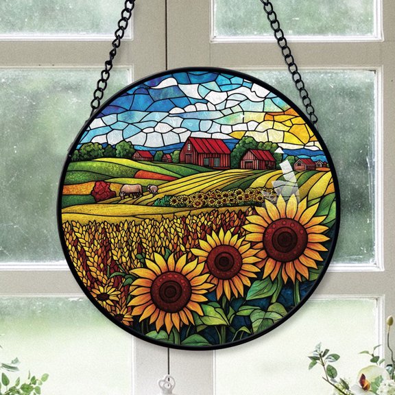 Friend Christmas Gift - Farm Holiday Stained Glass Hanging Ornament - Festive Christmas Tree Decor, Seasonal Gift for Mom, Dad, Friends, Family