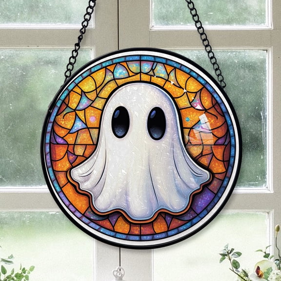 Friend Christmas Gift - Halloween Vampire Ghost Orange Blues Spooky Xmas Stained Glass Hanging Ornament - Festive Holiday Tree Decoration, Gift for Family & Friends, Collectible 2025