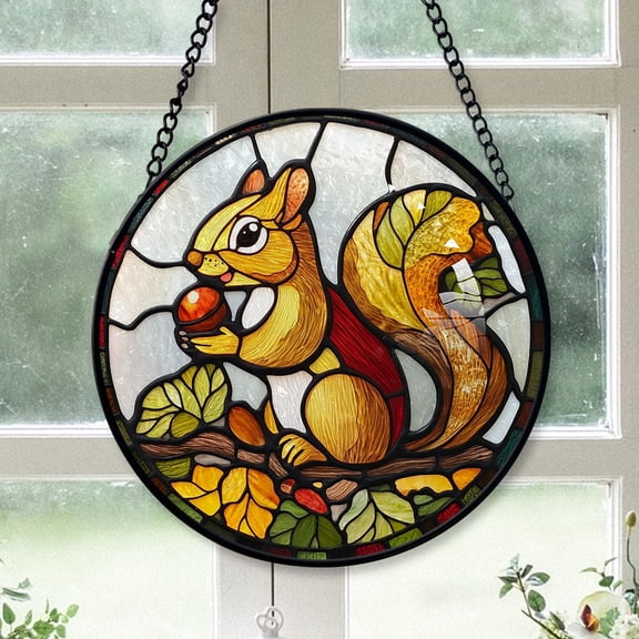 Friend Christmas Gift - Squirrel on a Branch Animals Christmas Stained Glass Hanging Ornament - Bright Holiday Tree Decoration & Secret Santa Gift for Family & Friends