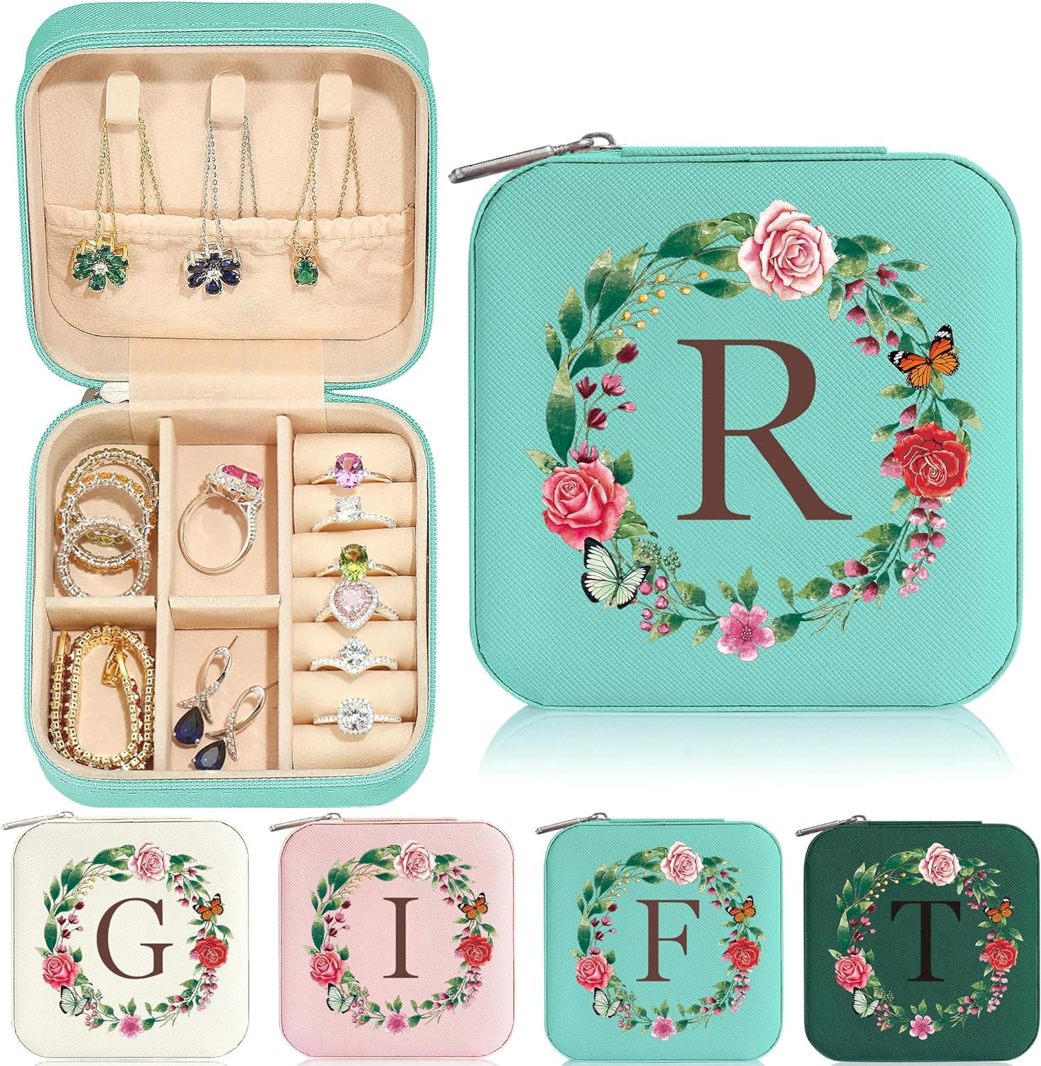 Friend Gift For Women - Travel Jewelry Box | Friend Birthday Gifts For Friend | Best Friend Friendship Gift Idea | Valentines Day Gifts For Friends | Female Friend Gift Ideas - Letter R, Blu[Z2828]