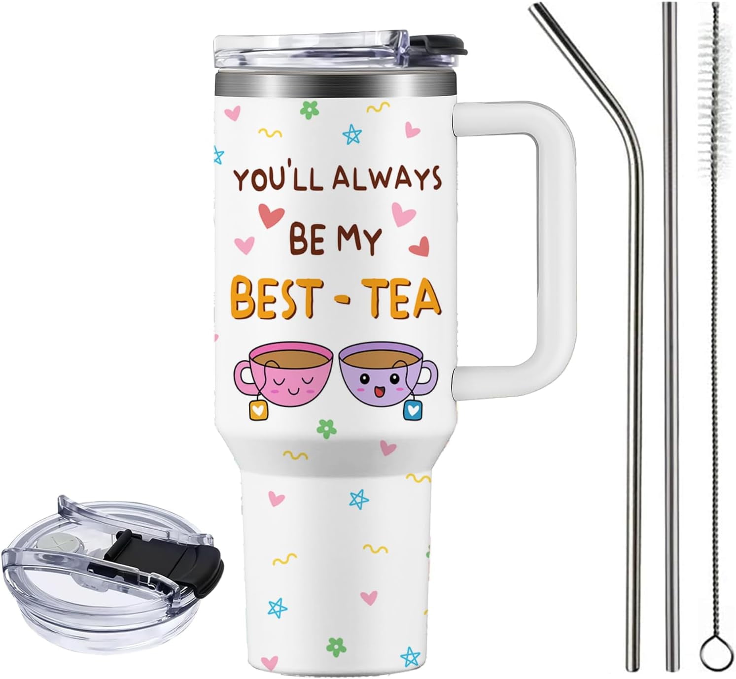 Friend Gifts for Women, You''ll Always be My Best-Tea Stainless Steel Tumbler Cup Set 40oz, Birthday Gifts for Friendship, Funny Christmas Gifts for BFF Bestie Mug with Handle