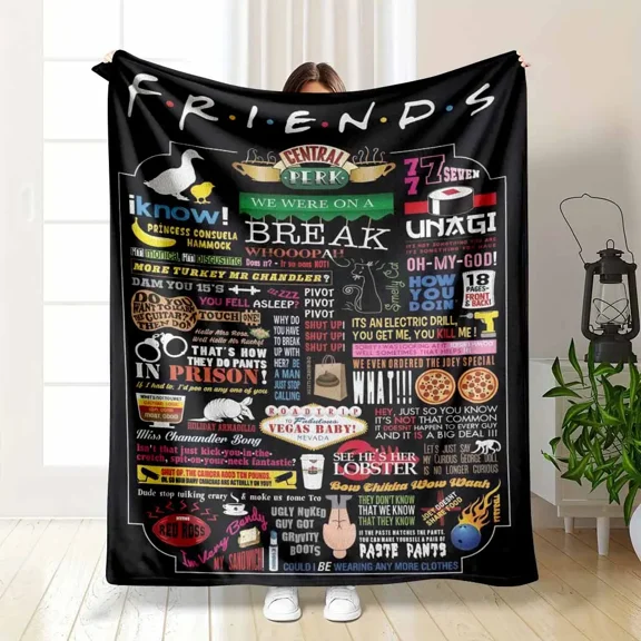 Friend Inspired Flannel Blanket Central Perk Quotes Print Soft Cozy Throw with Colorful Iconic Design Perfect for Sofa Bed Office Living Room TV Watching Gift Home Decor summerwins