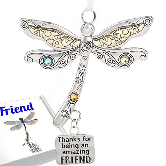 Friend Ornament Thanks for Being an Amazing Friend Dragonfly Charm Gift for Friends Joyful Everyday Ornament Festive Bag & White Gift Box