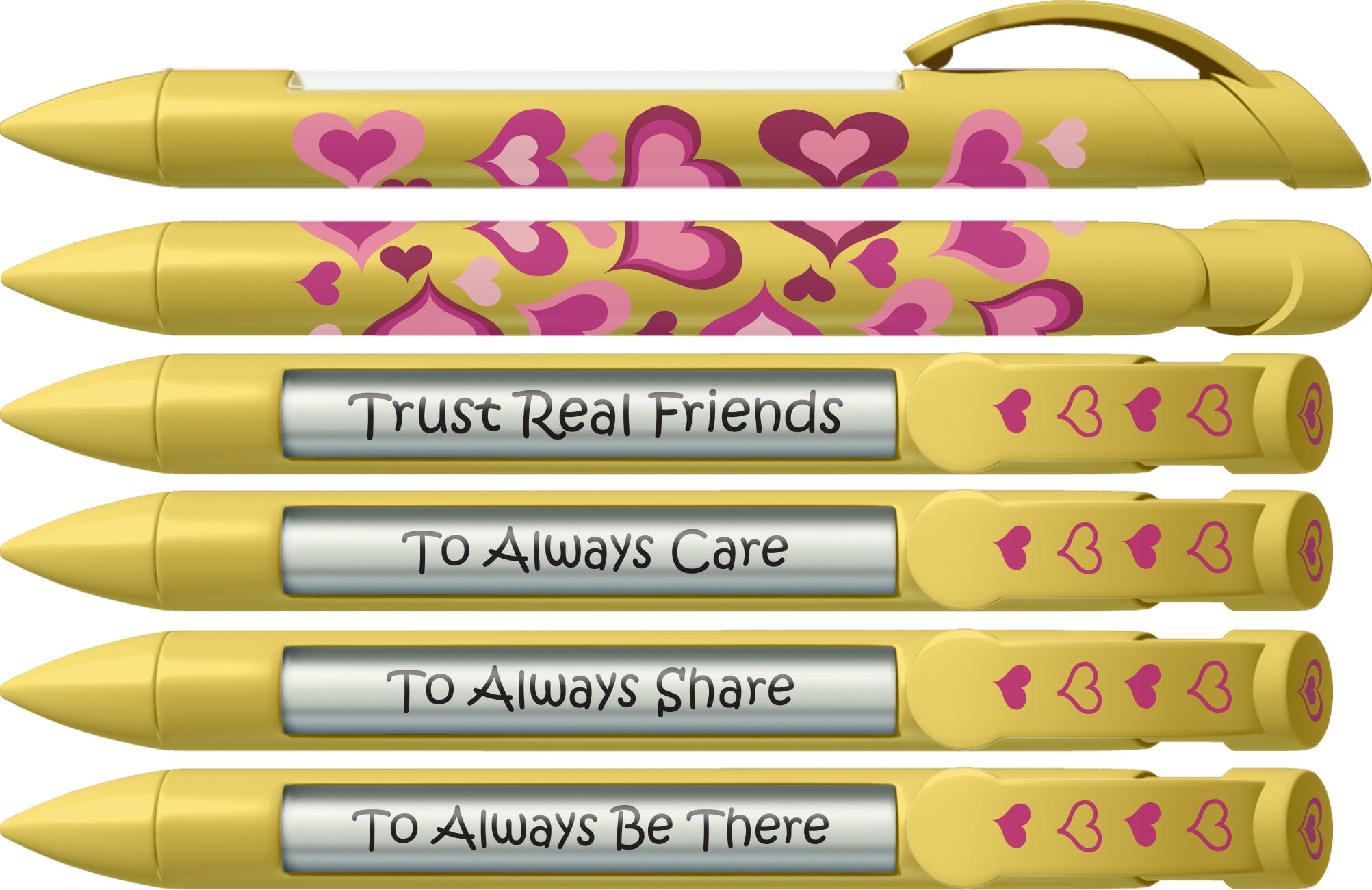 Sentimental Pen Friend Pen by Greeting Pen- Yellow Heart Rotating Message Pen - 6 Pack ...