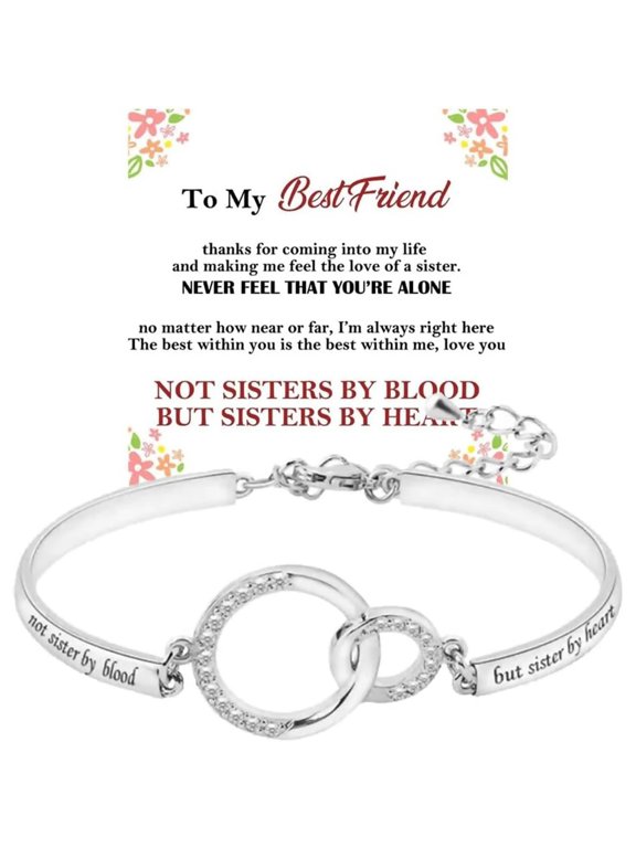 For Friend - Not Sisters by Blood But Sisters by Heart Bracelet for Soul Sister, Personalized Interlocking Circle Bracelet for Unbiological Sister, Adjustable Gold Friendship Jewelry Gift for Women