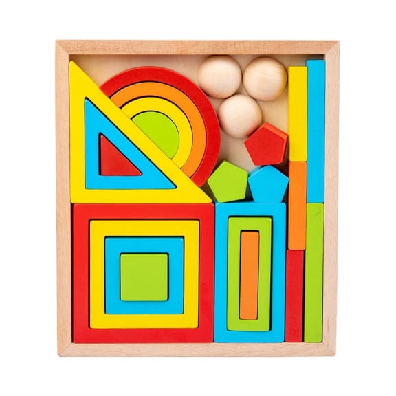 Friend Smith & Co Educational Wooden Interlocking Block Building Set for Kids with Natural Wood Finish