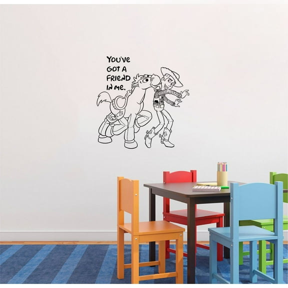 A Friend In Me Woody Toy Story Cartoon Character Cartoon Wall Sticker Art Decal for Girls Boys Room Bedroom Nursery Kindergarten Fun Home Decor Stickers Wall Art Vinyl Decoration Size (20x20 inch)