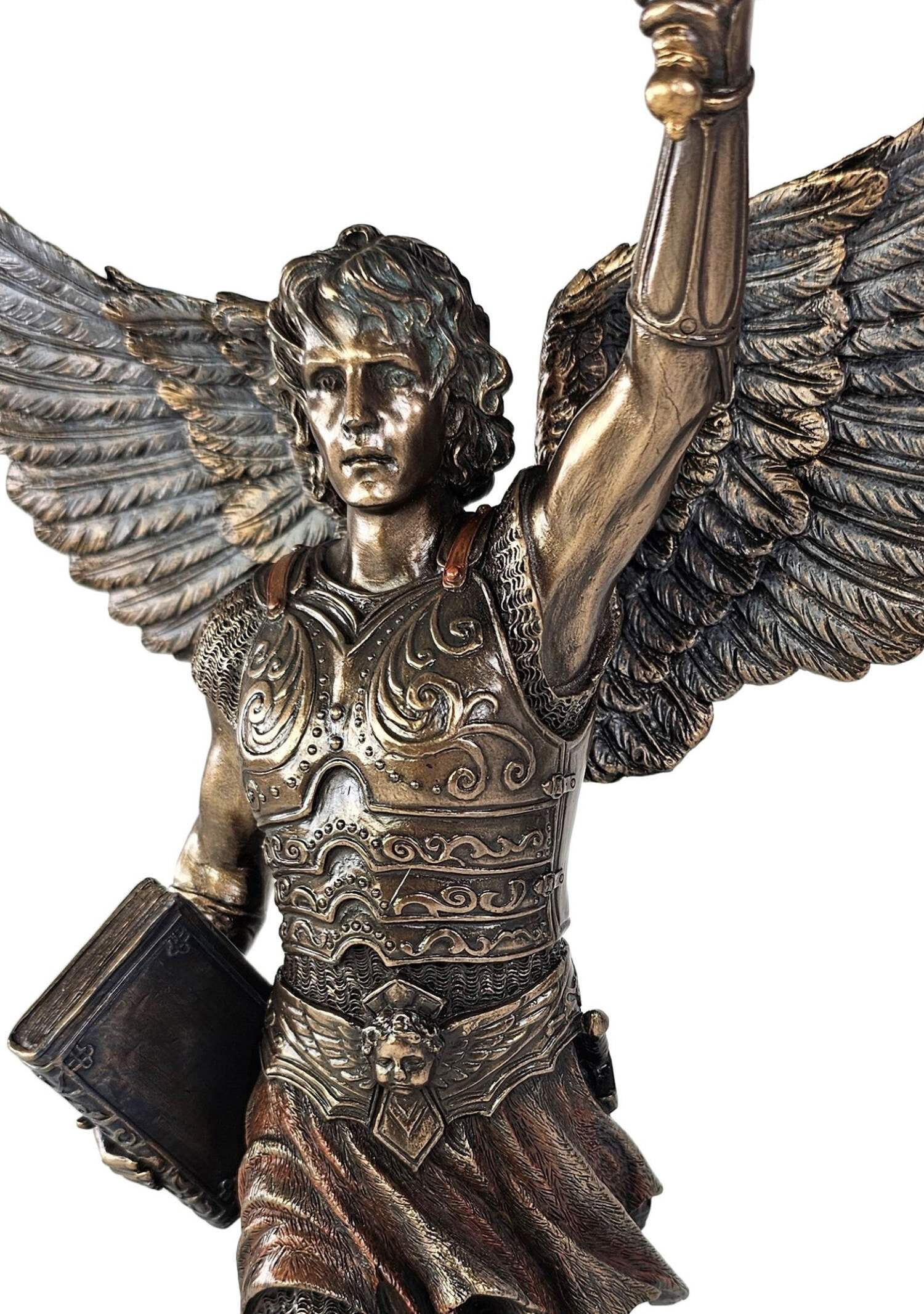 Archangel Raphael Statue - 9.5 Inch Cold Cast Resin, Antique Bronze Finish, Healing Angel