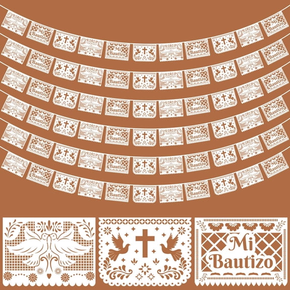 Frienda 6 Pcs Mi Bautizo Party Decoration Mi Bautizo Banner 108ft White Papel Picado First Holy Communion Baptism Hanging Party Decoration Kit Religious Christening Supplies Photo Props A101