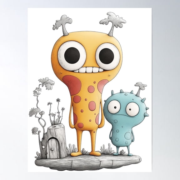 Friendly Alien Pals Poster Wall Art, Modern Wall Decor For Living Room Bedroom, 12x18 UNFRAMED