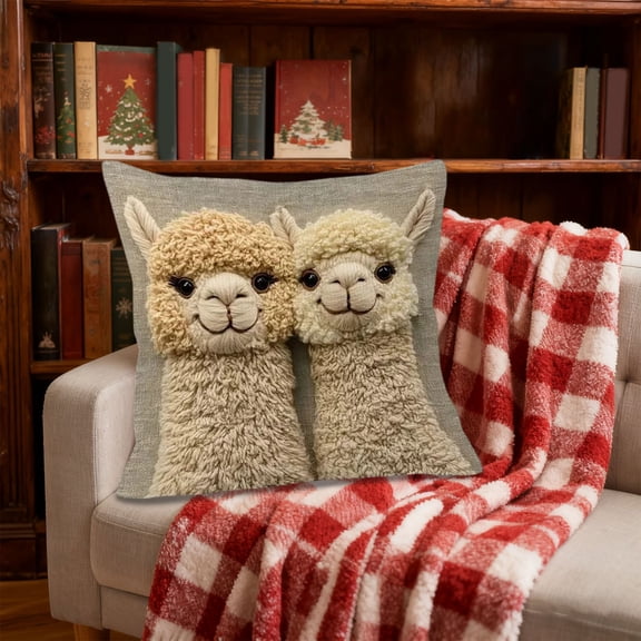 Friendly Alpacas Plush Pillow, Decorative Pillow Cover for Home, Living Room, Sofa, Bed, Patio, Porch, House, Perfect for Fall, Autumn, Halloween, 17.72x17.72 Inches