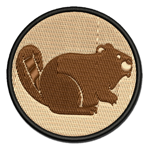 Friendly Beaver Buddy Applique Multi-Color Embroidered Iron-On Patch - 3 Inch Medium