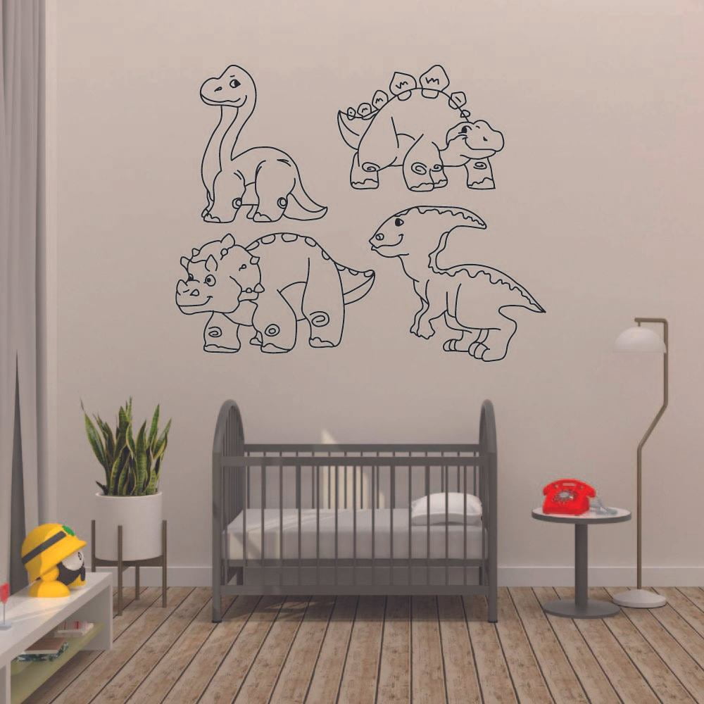 Friendly Dino Happy Dinosaur Trex T-Rex Wall Sticker Art Decal for Girls Boys Kids Room Bedroom Nursery Kindergarten Garage House Fun Home Decor Stickers Wall Art Vinyl Decoration Size (40x40 inch)