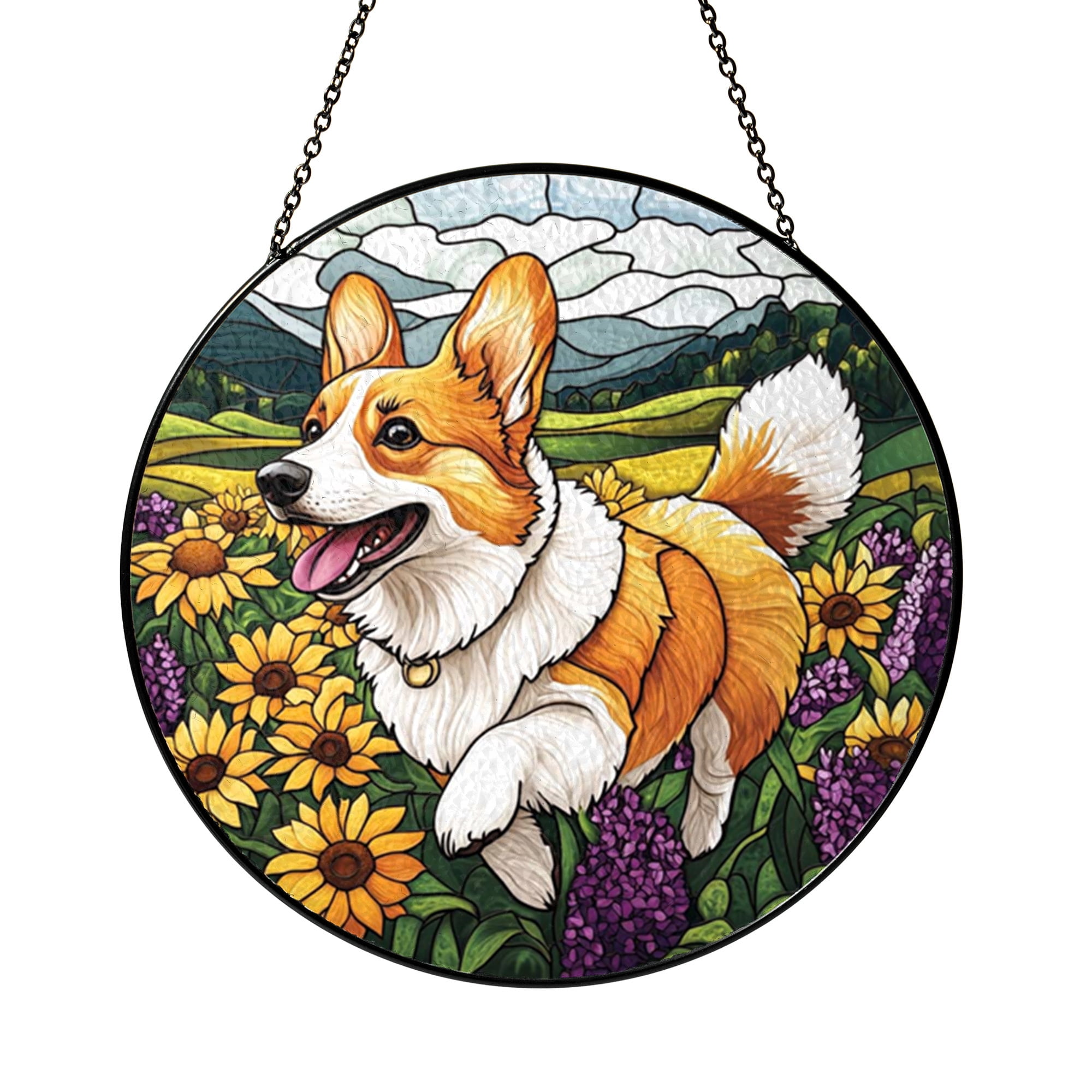 Friendly Dog Stained Glass Style Window Hanging, Canine Art Panel ...