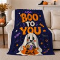 thumbnail image 1 of Friendly Ghost Boo You Halloween Design Whimsical Cartoon, Festive Halloween Scene, Warm Flannel Blanket for Living Room and Family Room, Art Lovers Halloween Gift, Festive Home Decor, 1 of 9