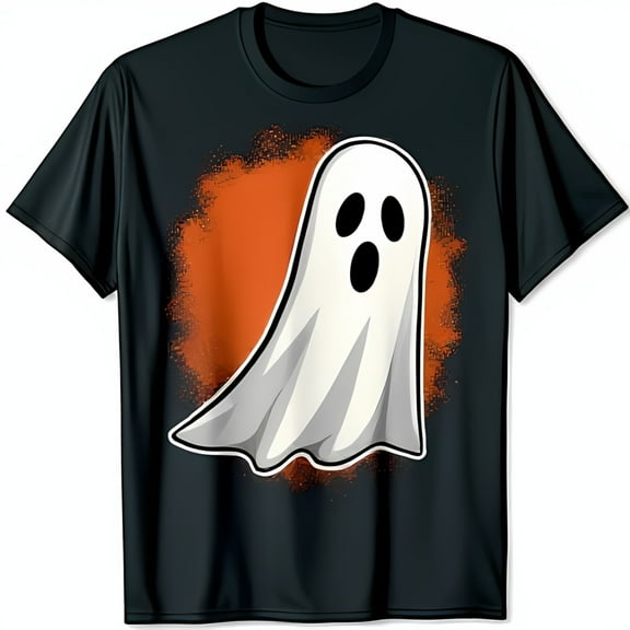 Friendly Ghost Graphic T-Shirt Whimsical Halloween Design on Black Tee