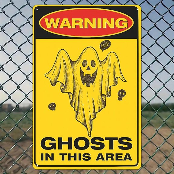 Friendly Ghost Warning Sign Rustic Aluminum Halloween Wall Art Metal Tin Sign 8x12 Vintage Indoor Outdoor Decor for Home Office Cafe Yard Farm