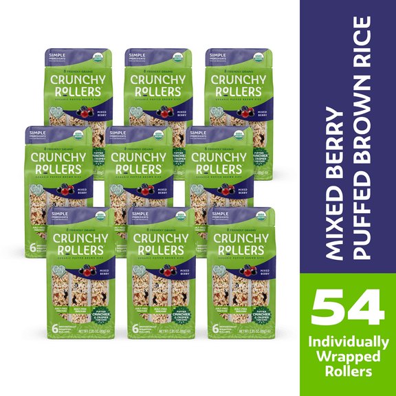 Friendly Grains Crunchy Rollers Mixed Berry Gluten-Free Puffs, 9 Packs of 6, 2.85 oz