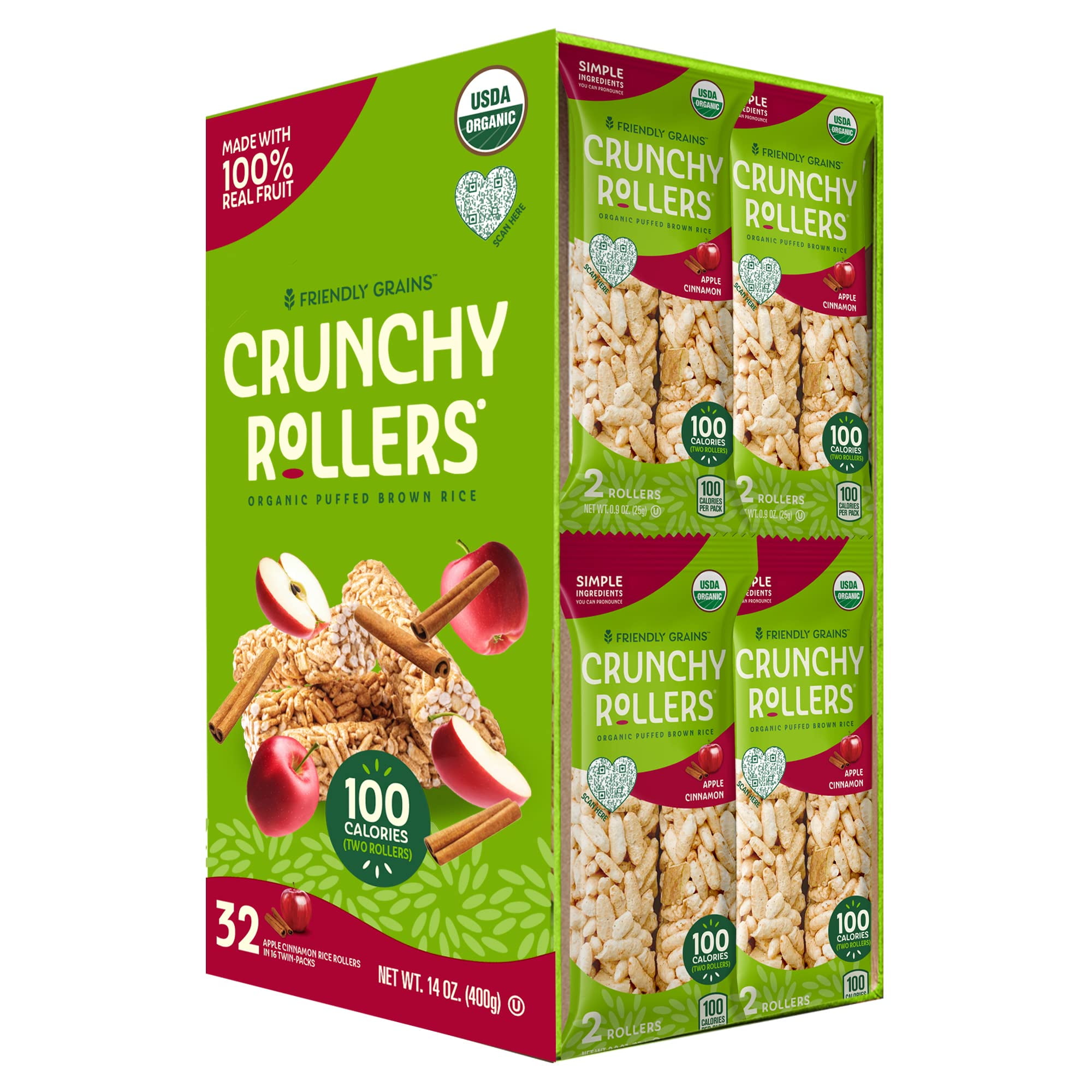 Friendly Grains Crunchy Rollers Organic Rice Snacks, Crispy Puffed