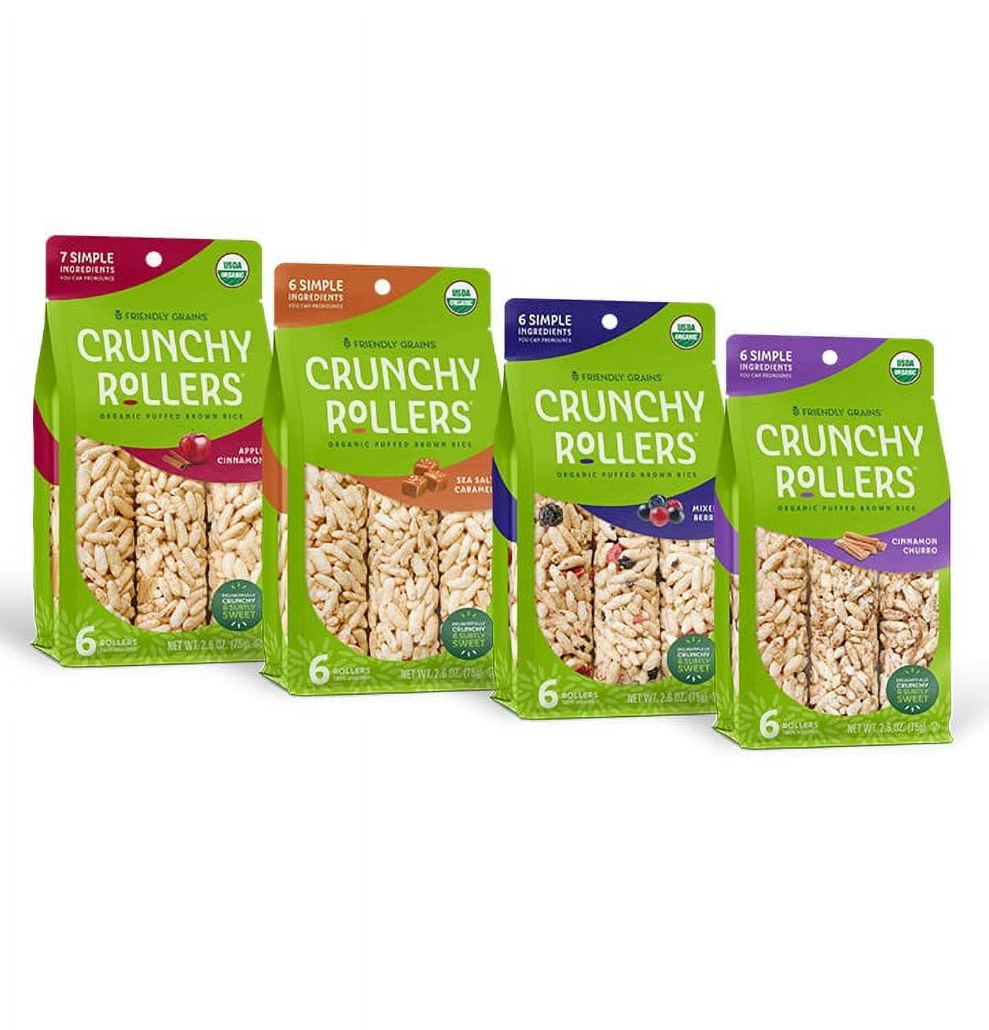 Friendly Grains Crunchy Rollers Organic Rice Snacks, Crispy Puffed