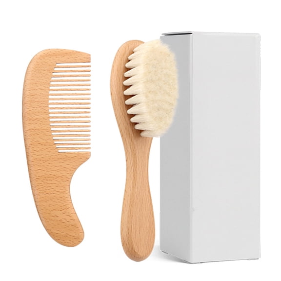Friendly Infant Grooming Set With Wooden Comb And Wool Brush For Gentle Scalp Care Skin Maintenance