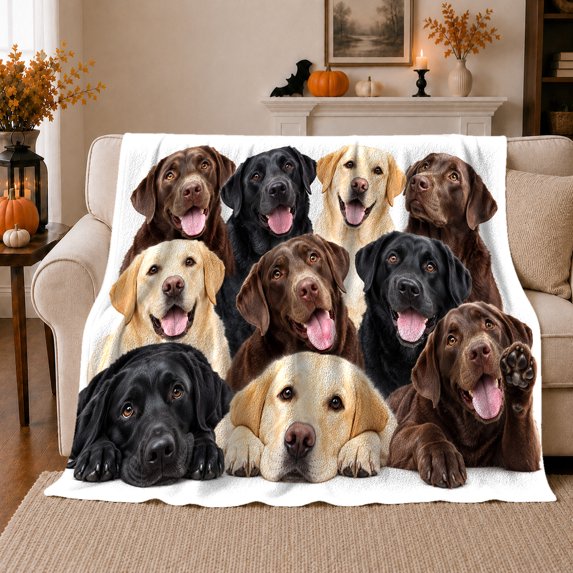 Friendly Labrador Retrievers Portrait Pet Adoption, Cozy Pet Portrait Pattern, Warm Flannel Blanket for Living Room and Reading Nook, Dog Lovers Friendship Gift, Pet Lover Home Decor