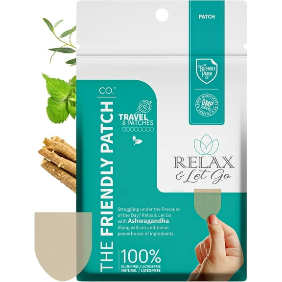 The Friendly Patch Zen Patch - Stress Patches Relax & Calm Supplement Patch with Ashwagandha, Gaba & Gotu Kola - Health Wellness Supplement Stress Patches Travel 8 Pack
