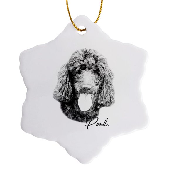 3drose, Friendly Poodle Dog Portrait. a Gift for Dog and Breed Lovers, 3 inch Snowflake Porcelain Ornament
