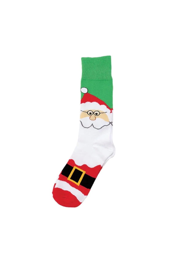 Friendly Red Green Santa One Size Cotton Blend Novelty Crew Socks