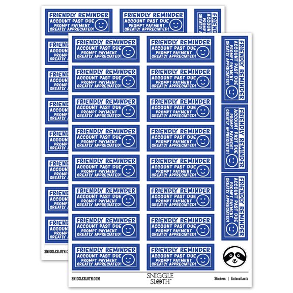 Friendly Reminder Account Past Due Happy Face Sticker Set - Dark Blue - Matte Finish - 2.00" Large