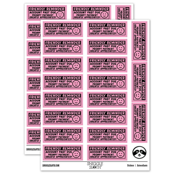Friendly Reminder Account Past Due Happy Face Sticker Set - Light Pink - Matte Finish - 2.00" Large