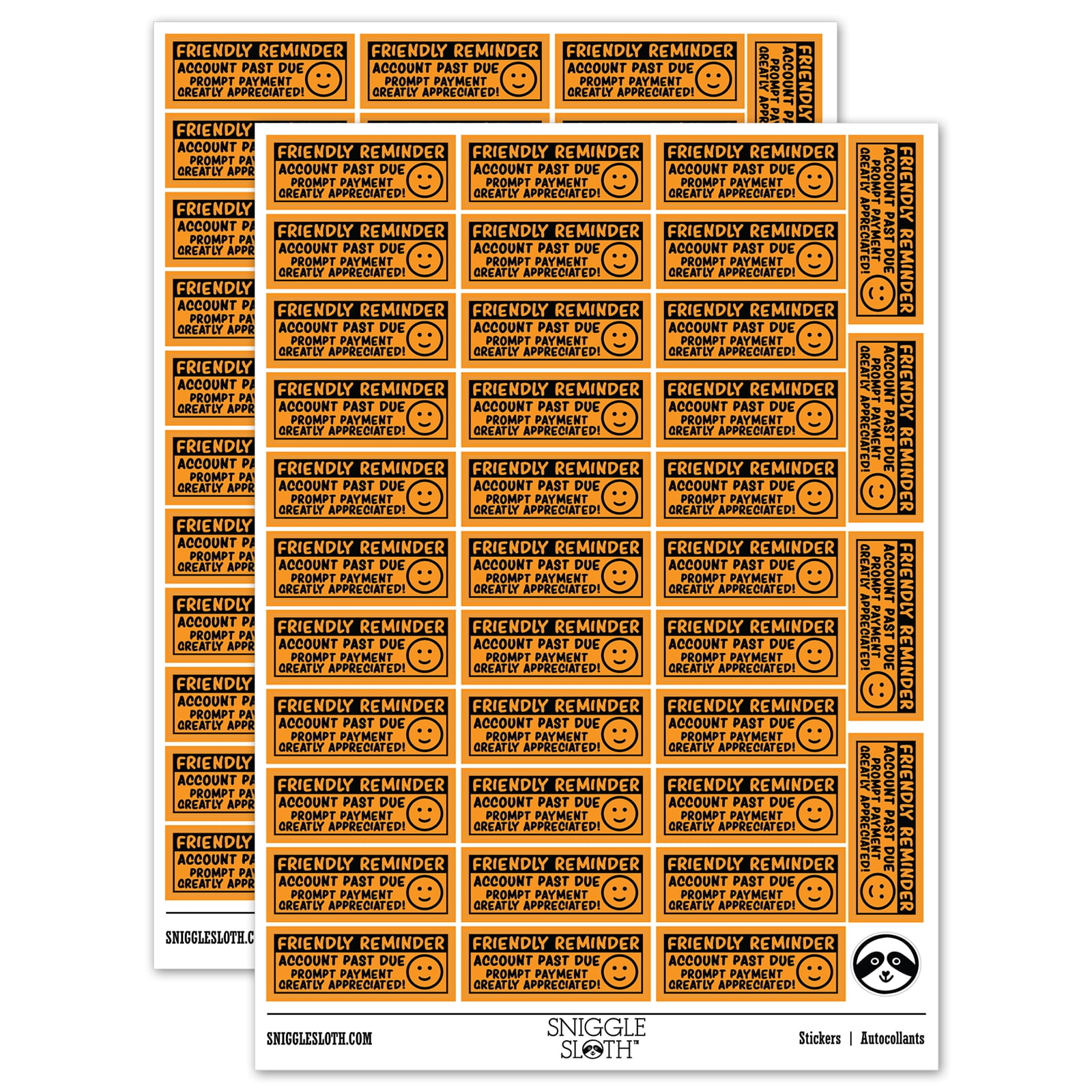 Friendly Reminder Account Past Due Happy Face Sticker Set - Orange ...