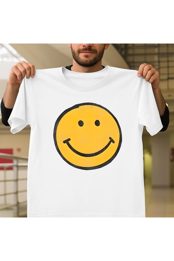 Friendly Smiley Cartoon Bright Positive Vibes Happy, Face Yellow V70295, for Men and Women, up to Size 5XL