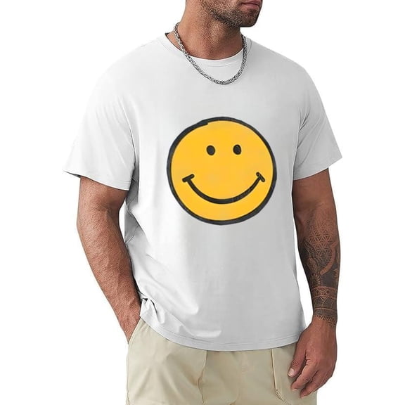 Friendly Smiley Cartoon Happy Face Positive Vibes Graphic T-shirt, for men & women, up to size 5XL.