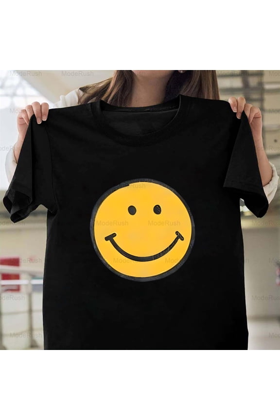 Friendly Smiley Face Cartoon Bright Positive Vibes Graphic Design Art Print Unisex T-Shirt Y0467, Up to Size 5XL