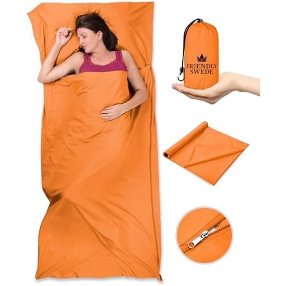 The Friendly Swede Sleeping Bag Liner Ultralight Polyester or Cold Weather Microfiber Adult Sleep Sack- Camping Sheets - Travel Sleeping Bag with Pocket-Size Stuff Sack