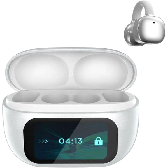 Friendlyk 2025 Ear Clip Bluetooth Headphones with Touch Screen, Clip On Earbuds Wireless Bluetooth, Open Ear Noise Reduction Earbuds, Lightweight Comfort Waterproof, for Sports, Work (Silver)