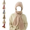 thumbnail image 1 of Friendlyk Winter Versatile Knitted Hooded Scarf 2 in 1 Stretchy Soft Thick Knitted Winter Hat Windproof Warm Scarfs Cap for Cold Weather Use, 1 of 7