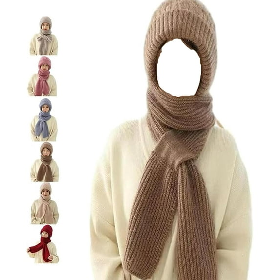 Friendlyk Winter Versatile Knitted Hooded Scarf, 2-in-1 Stretchy Soft ThickKnitted WinterHatWindproof Warm Scarfs Cap